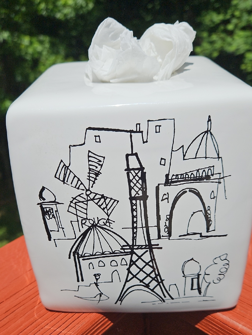 Vintage New ECHO Black Paris London Sketch Ceramic  Tissue Box Cover